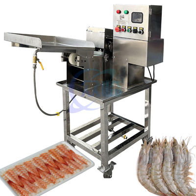 Sushi en garnalen buikopendingsmachine Zeevruchten en garnalen verwerking buikopendingsmachine Gekookte garnalen terugsnijmachine