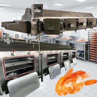 Goede prijs Energiebesparende stoomkookmachine voor de verwerking van zeevruchten, de nieuwste automatische kooktunnel 3,7 kW garnalenkooklijn online